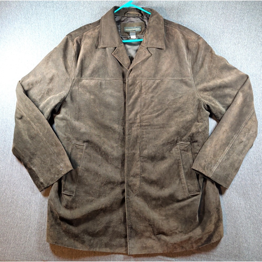 Vtg Suede Leather Car Coat Banana Republic Mens XL Dark Brown Chore Y2K 2000 EUC